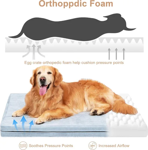 Vista 2 de Cama ortopédica para perros grandes y medianos, espuma para jaula de huevos, impermeable, funda lavable, almohadilla de espuma viscoelástica