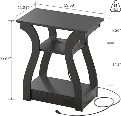 Vista 2 de FROMJBEST - Mesa auxiliar con estación de carga; mesa de lado con puertos USB y tomas de corriente; mesa de noche de sofá de 3 niveles para espacios