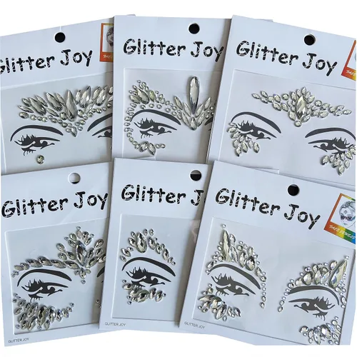 Vista 10 de Joyas de gemas faciales, calcomanías de tatuaje de joyas faciales para festivales, gemas corporales pegadas en la cara, tatuajes faciales temporales