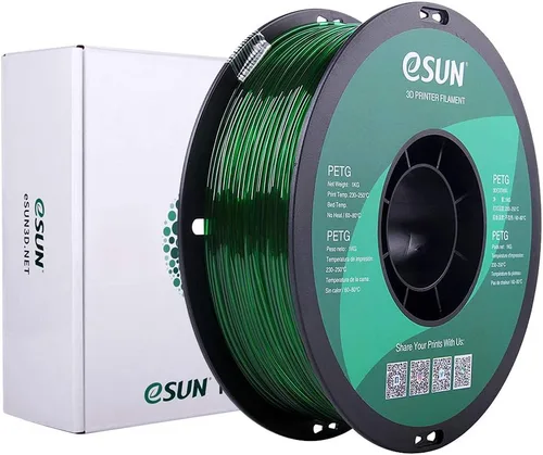 Vista 5 de eSUN 3D Filamento PETG verde de 1.75 mm, 1 kg (2.2 lb), filamento PETG para impresora 3D, 1.75 mm, verde Verde semitransparente