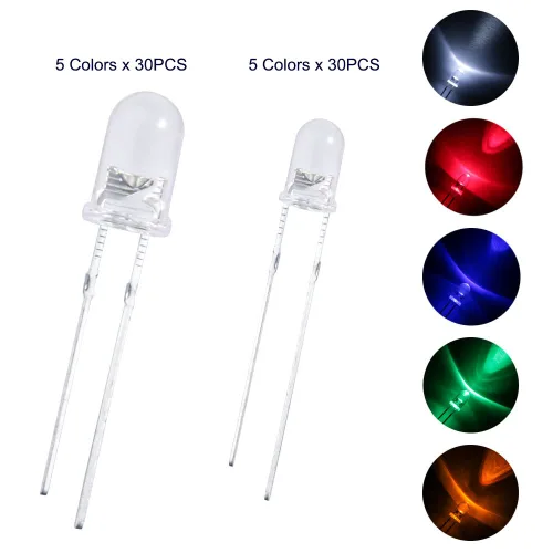 Vista 3 de Elegoo kit de led surtidos transparentes y difusos de 3mm y 5mm, US-EL-CP-010, 0.15watts