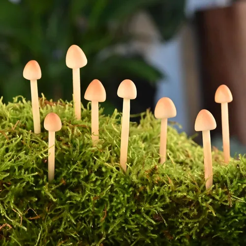 Vista 7 de Paquete de 8 hongos de arcilla hechos a mano – Mini hongos falsos para paisajes en miniatura y jardines de hadas – Adornos de escritorio