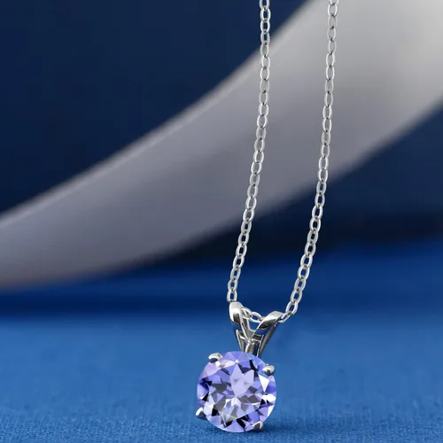 Vista 54 de Gem Stone King Collar con colgante solitario de plata de ley 925 de 0.236 in con piedra natal redonda Collar de 4 puntas para mujer Con cadena