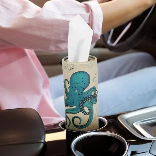 Vista 6 de Rtteri Paquete de 8 soportes para pañuelos de automóvil con tejido facial a granel vintage de animales marinos impresos cajas cilíndricas