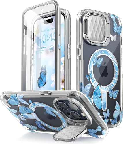 Vista 12 de i-Blason Funda MagSafe, con protector de pantalla para iPhone 15 Pro, con purpurina azul Protector de pantalla integrado, soporte para cámara