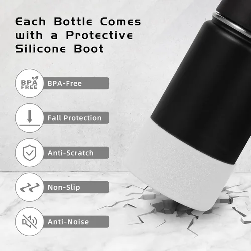 Vista 2 de Volhoply Botella de agua de acero inoxidable aislada de 14 onzas con tapa de pajita y funda de silicona, sin BPA, fácil de usar para niños y niñas
