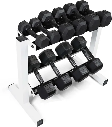 Vista 10 de CAP Barbell Juego de mancuernas de 150 libras con estante de 2 niveles Múltiples opciones Blanco