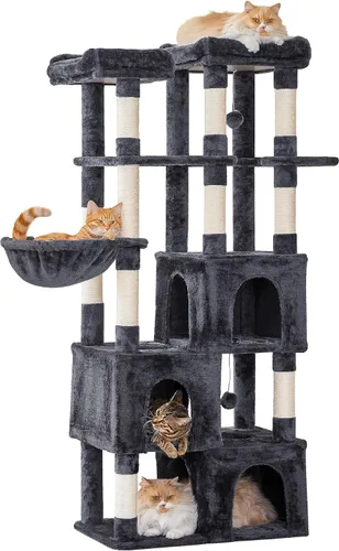 Vista 14 de MWPO Árbol grande para gatos de interior, torre de gatos de 63 pulgadas con 3 condominios para gatos, postes rascadores, pedestales acolchados, Beige