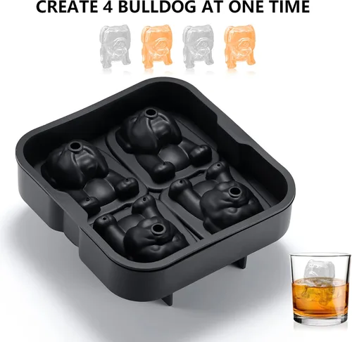Vista 4 de Nax Caki Bulldog Gifts - Molde para cubitos de hielo 3D Bulldog con formas divertidas, molde de hielo grande de 2.4 pulgadas, bandejas de cubitos