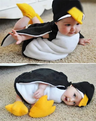 Vista 6 de Disfraces de Halloween para bebés pequeños, disfraz de animal de Navidad, disfraz con capucha, trajes de cosplay para niños Pingüino blanco