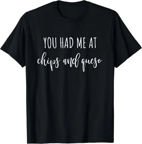 Vista 2 de Camiseta de comida divertida You Had Me At Chips And Queso, Negro, S