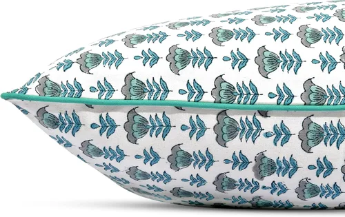 Vista 4 de Ridhi Juego de 2 fundas de almohada decorativas de 16 x 16 pulgadas con estampado de bloques de color azul aguamarina para sala de estar
