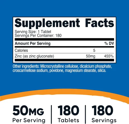Vista 2 de Nutricost Gluconato de zinc 50 mg, 180 comprimidos - Sin OMG