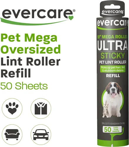 Vista 2 de Evercare Recambio de Rodillo Quitapelusas Mega Multiusos para Pelo de Mascotas de 10", 50 Hojas – Rodillo Adhesivo para Pelo de Mascotas, Removedor