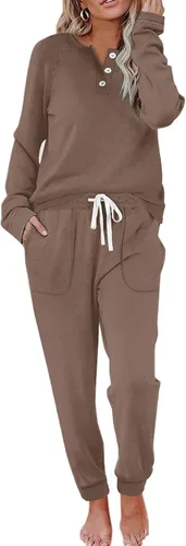 Vista 105 de Wiholl - Conjuntos de dos piezas para mujer: ropa cómoda con sudadera abotonada y pantalones deportivos con bolsillos