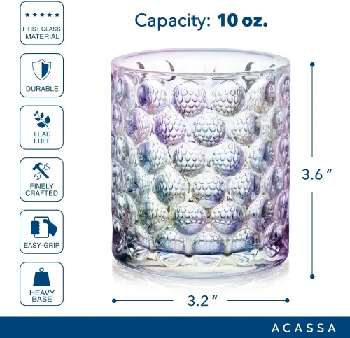Vista 2 de Vasos iridiscentes, diseño de burbuja, vasos para beber con diseño de burbujas, vasos de pared gruesa, brillos para beber de base pesada