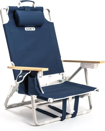 Vista 6 de SUN'Y Escapes - Silla de playa tipo mochila, fabricada con plásticos encuadernados al océano, personalizable con accesorios MOLLE, ultraligera