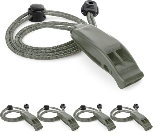 Vista 10 de CooBigo 4Pcs Emergency Whistles, Loud Shrill Safety Whistle with Reflective Lanyard for Climbing Hiking Camping Boat Kayak 4 silbatos negros