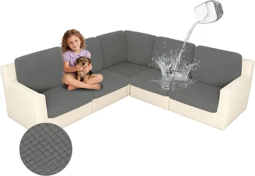 Vista 19 de ALIECOM Fundas 100% impermeables para sofá seccional esquinero en forma de L, fundas de cojín de jacquard elásticas para mascotas y perros