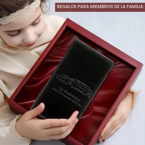 Vista 6 de Soporte para Tarjetas de Registro y Seguro de Coche para Hombres y Mujeres, Organizador de Guantera Negro con Hebilla Magnética para Fácil Acceso