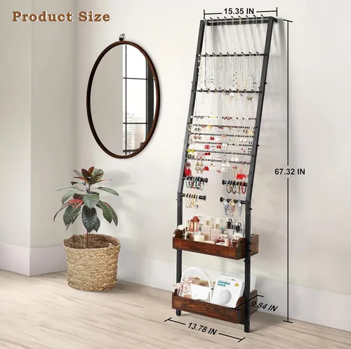 Vista 6 de Keebofly Organizador de joyas, organizador de joyas grande con soporte para collares, aretes, soporte de joyería colgante con pantalla para aretes