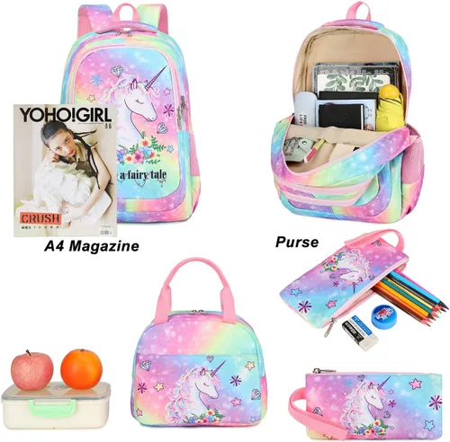 Vista 3 de BTOOP Mochilas escolares para niñas, mochila ligera y bonita bolsa de almuerzo para niños y estuche para lápices