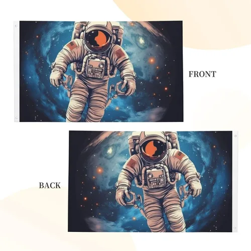 Vista 5 de Flag 3 X 5 Ft Double Sided Astronauta Planet Print Garden Yard Flags Personalized Greeting Banner For Indoor Outdoor Party Home Decor
