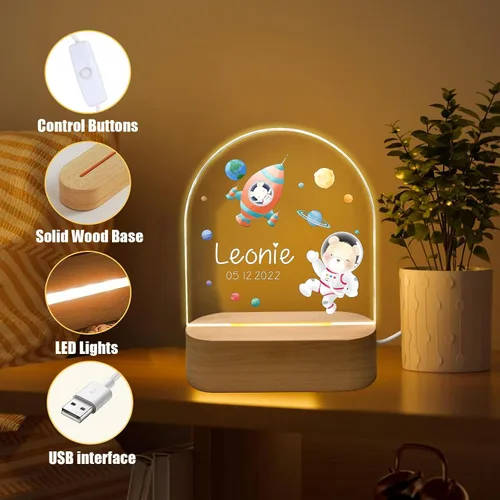 Vista 5 de Luz nocturna personalizada para bebés y niños, regalos personalizados con nombre, regalos de bautizo para niñas/niños, lámpara nocturna regulable
