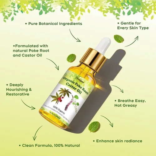 Vista 5 de Aceite orgánico de raíz de poke y ricino – Fragancia de menta – Apoya quistes, forúnculos, fibromas, ganglios linfáticos inflamados y salud