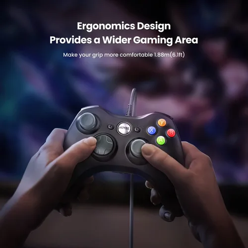 Vista 6 de VOYEE Controlador de PC, controlador con cable compatible con Microsoft Xbox 360 y SlimPC Windows 1087, con joystick mejorado, doble choque