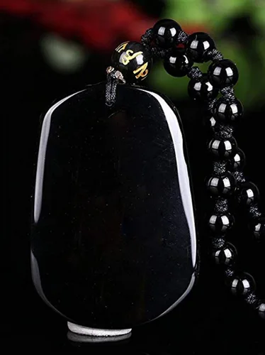 Vista 4 de Collar de animales de zodiaco chino con cuentas de obsidiana natural con cadena de cuentas ajustable, Obsidiana, Obsidiana
