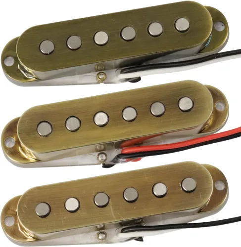 Vista 6 de Alnico 5 pastillas de guitarra, SSS Single Coil Pickups Guitar Neck/Middle/Bridge Pickup Cream para guitarra eléctrica Strat Squier (bronce)