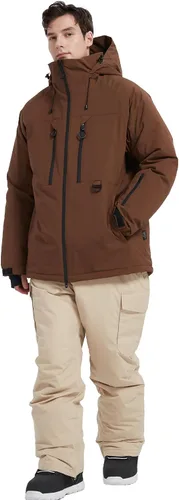 Vista 6 de Chaqueta de esquí impermeable para hombre, abrigos de nieve, snowboard de montaña, rompevientos, parka con capucha Marrón