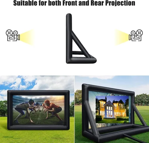 Vista 4 de Garvee Pantalla de proyector inflable, pantalla de proyector exterior portátil de 24 pies, proyección delantera y trasera, con cuerda, soplador