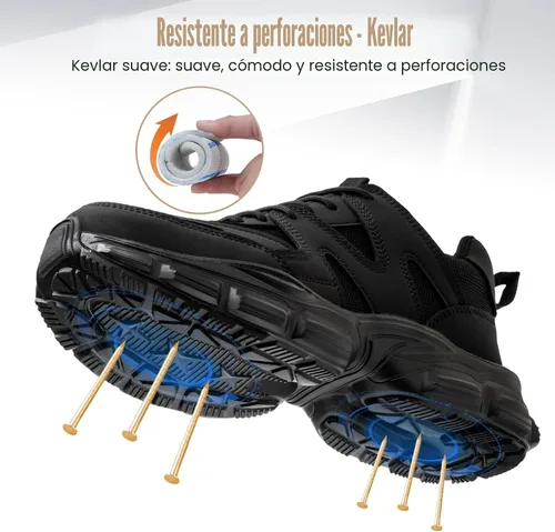 Vista 4 de Hogent - Zapatos de puntera de acero para mujer y hombre, anchos, antideslizantes, de trabajo, tenis de punta compuesta, indestructibles, cómodos