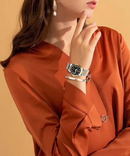 Vista 3 de OLEVS Relojes automáticos para mujer de acero inoxidable con diamantes clásicos cuerda automática impermeable luminoso de lujo para mujer juego