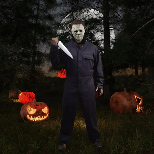 Vista 4 de Men's Michael Myers Costume Halloween Horror Killer Cosplay Party Jumpsuit Coveralls