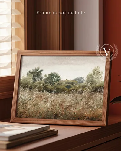 Vista 2 de Pintura vintage de paisaje de campo de flores silvestres, arte de pared de paisaje rural de granja, impresión artística de paisaje de jardín