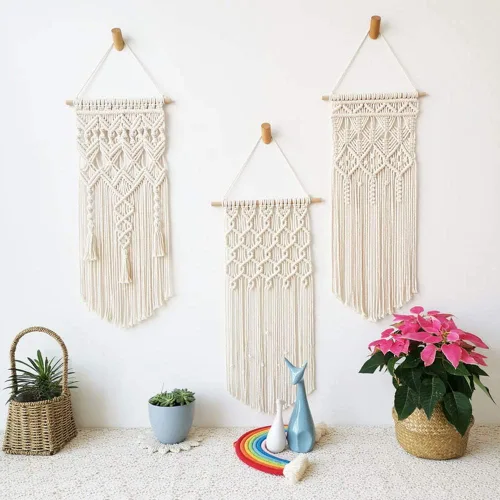 Vista 4 de 120 kits de macramé para principiantes de 0.118 pulgadas x 109 yardas, cordón de macramé de algodón natural con cuentas y anillos de madera, palos