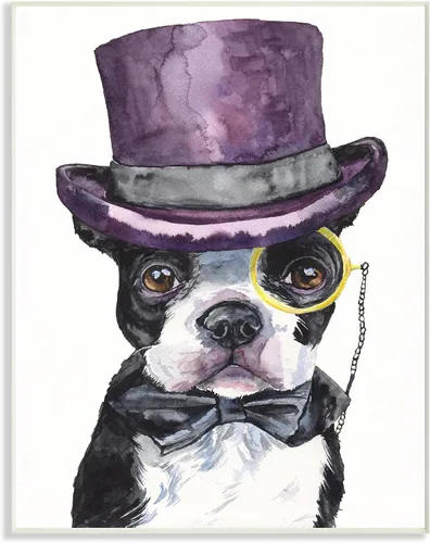 Vista 9 de Stupell Industries Boston Terrier con sombrero, perro y mascota, pintura de acuarela, marco negro, arte de pared, 11 x 14, multicolor Stupell
