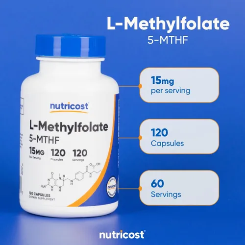 Vista 6 de Nutricost L-Metilfolato 15 mg, 120 Cápsulas (5-MTHF) - Vegano, Sin OMG, Sin Gluten
