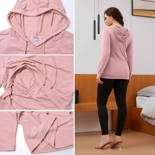 Vista 111 de GINKANA Sudadera con capucha para mujer, manga larga, lactancia materna, ropa casual