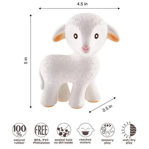 Vista 3 de CaaOcho Mia The Lamb - Mordedor de goma natural pura para bebés, juguete para bebés sin BPA, juguetes de dentición totalmente naturales para bebés