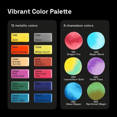 Vista 3 de ARTISTRO Juego de 18 pinturas de acuarela metálicas, juego de paleta que incluye 12 acuarelas metálicas con purpurina y 6 colores camaleón. Juego