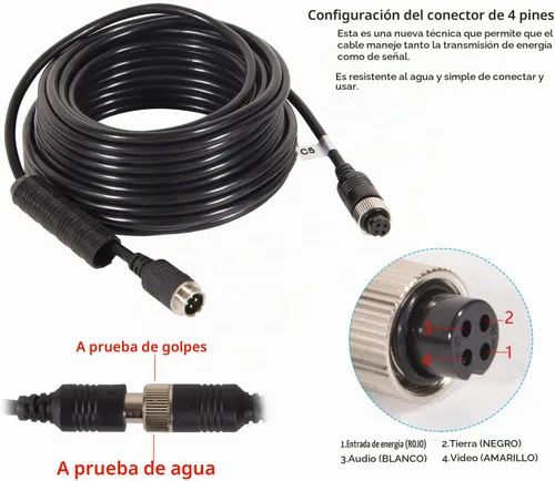 Vista 3 de DALLUX Cable de cámara de respaldo de 4 pines, cable de extensión de aviación de energía de video para vehículo, automóvil, cámper, autobús