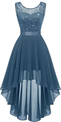 Vista 29 de BeryLove Vestido de cóctel de encaje formal para mujer, fiesta de invitada Negro