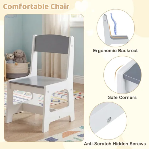 Vista 7 de Costzon Mesa y silla de arte para niños, mesa de madera para manualidades con rollo de papel y contenedores de tela para dibujar, leer, estudiar