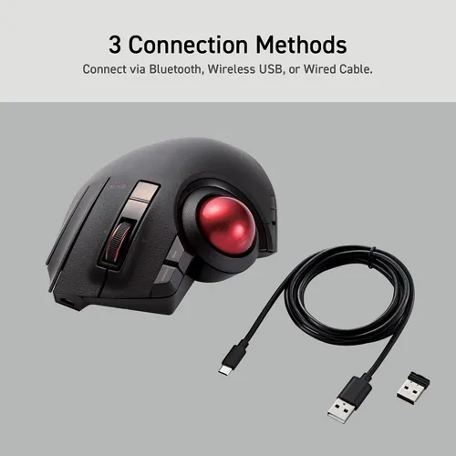 Vista 3 de ELECOM Ratón Trackball Inalámbrico, Ratón Ergonómico, Conexión para 3 Dispositivos, Con Cable (USB), Bluetooth, Ratón Track Ball, Control