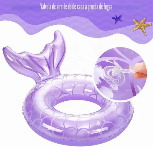 Vista 4 de MoKo Pool Floats, Mermaid Inflatable Swim Tubes Floaties Morado
