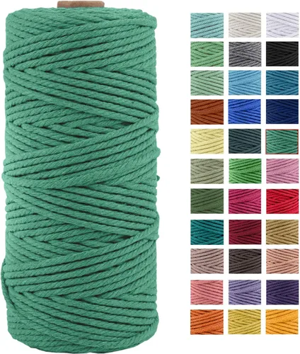 Vista 22 de Cordón de macramé de algodón natural grueso de 3mm x 109 yardas, cuerda de algodón trenzado de 4 hebras para macramé suave de color natural hecho a